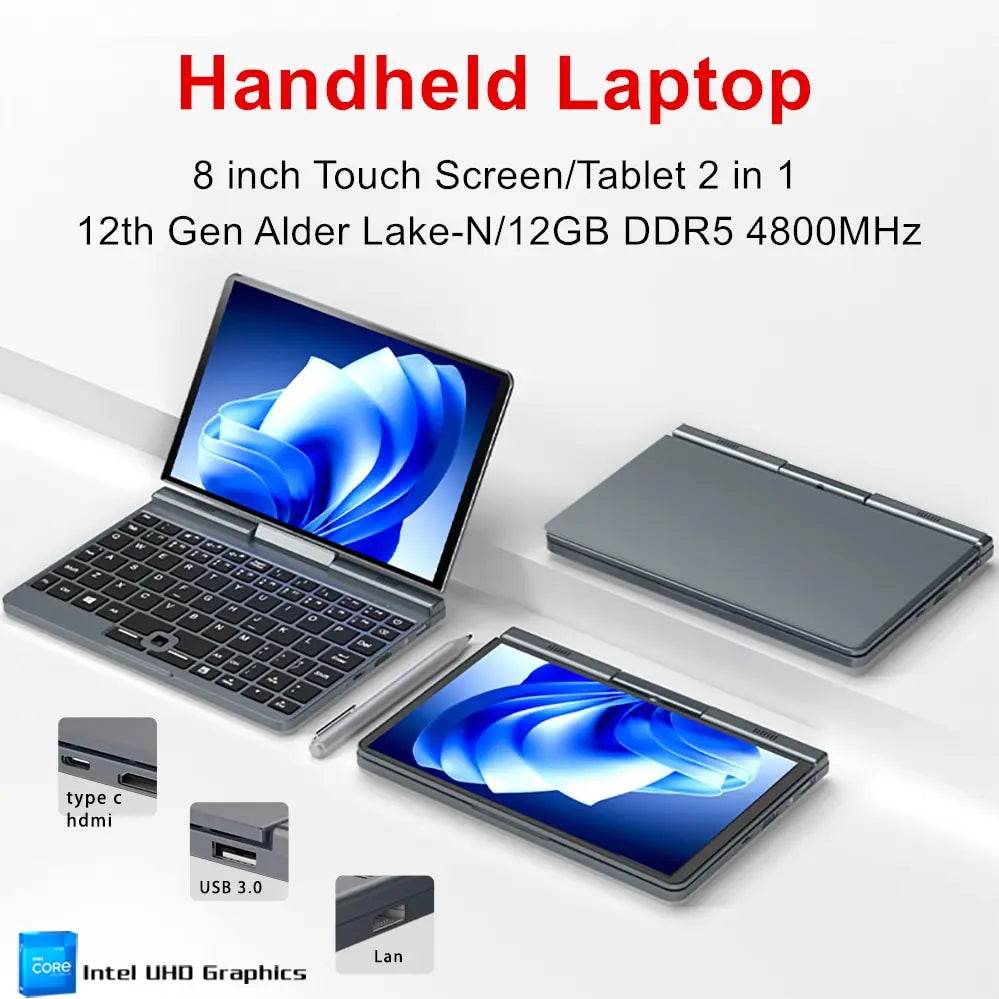 12th Gen Mini Gaming Laptop Intel Alder Lake N100 8 Inch Touch Screen 12G DDR5 Windows 11 Notebook Tablet PC 2 in 1 WiFi6 - EYESPHERE