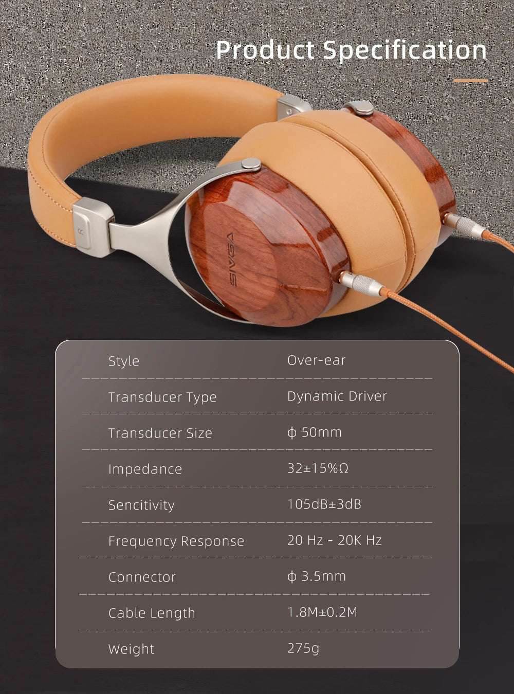 SIVGA SV021/Robin Over-ear Close-back Wood Headphone with Balanced High Fidelity Sound 50mm Wired Dynamic Driver Headset - EYESPHERE