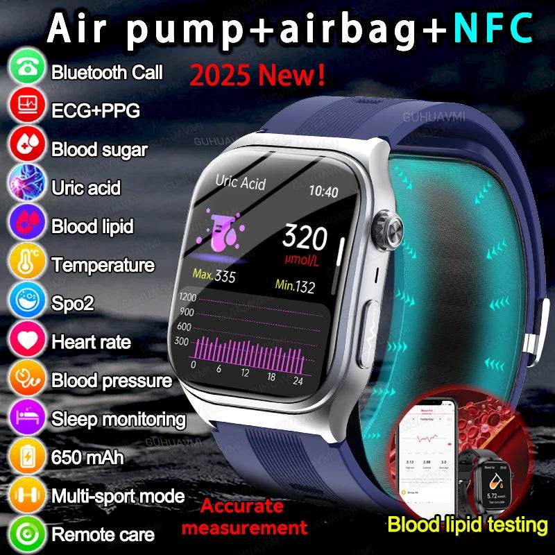 2025 New Medical Grade Smart Watch Air Pump ECG True Accurately Blood Pressure Airbag Health Watch Uric Acid Blood Lipids Watch - EYESPHERE