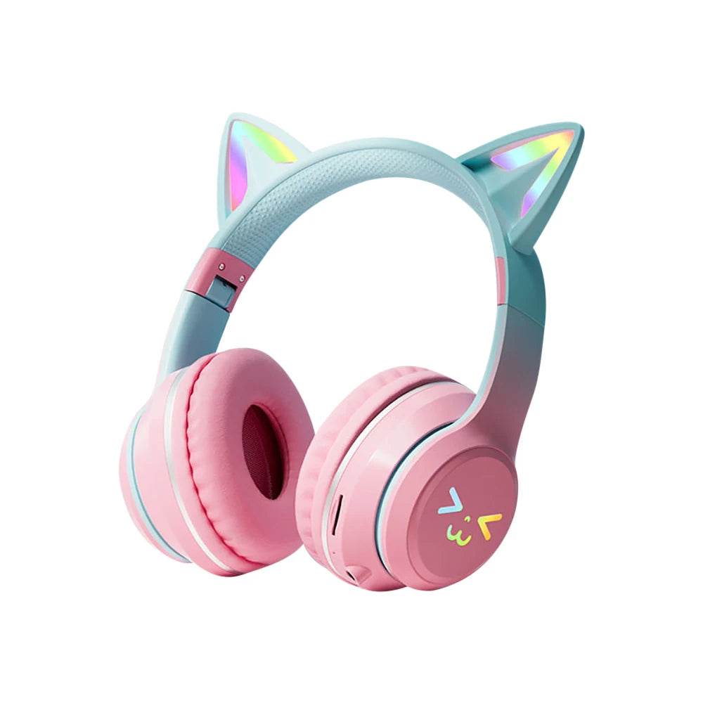 Gradient wireless Headphones RGB cute cat ear Bluetooth Earphones with microphone Stereo Music Game Earphone Girls Kids Gifts - EYESPHERE