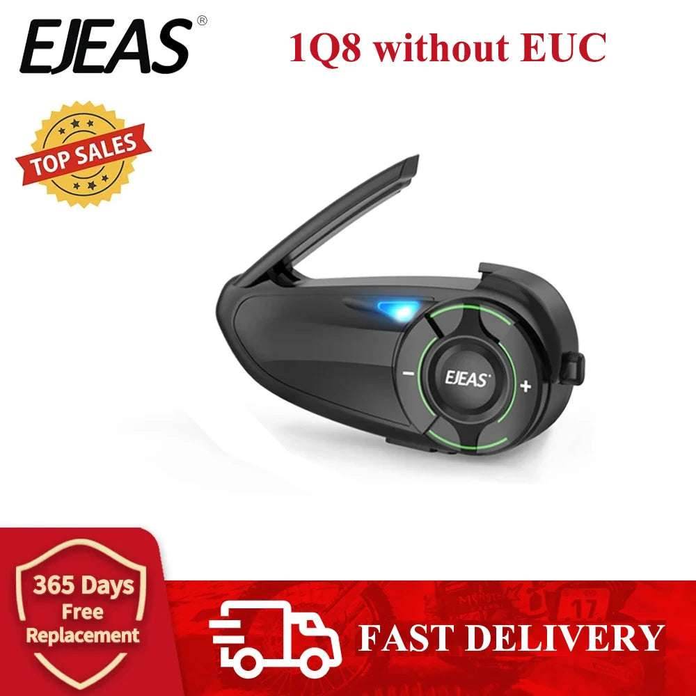 EJEAS Q8 Motorcycle Mesh Intercom with EUC Remote Walkie Talkie Bluetooth Interphone Headset for 6 Riders with Bluetooth 5.1 - EYESPHERE