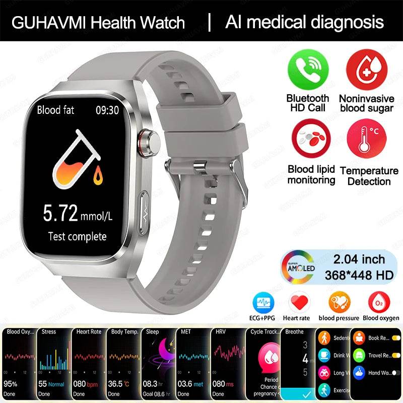 2024 New Uric Acid Blood Fat Smart Watch Men Blood Sugar ECG+PPG Blood Pressure Bluetooth Call Sports for Xiaomi Health Watch - EYESPHERE