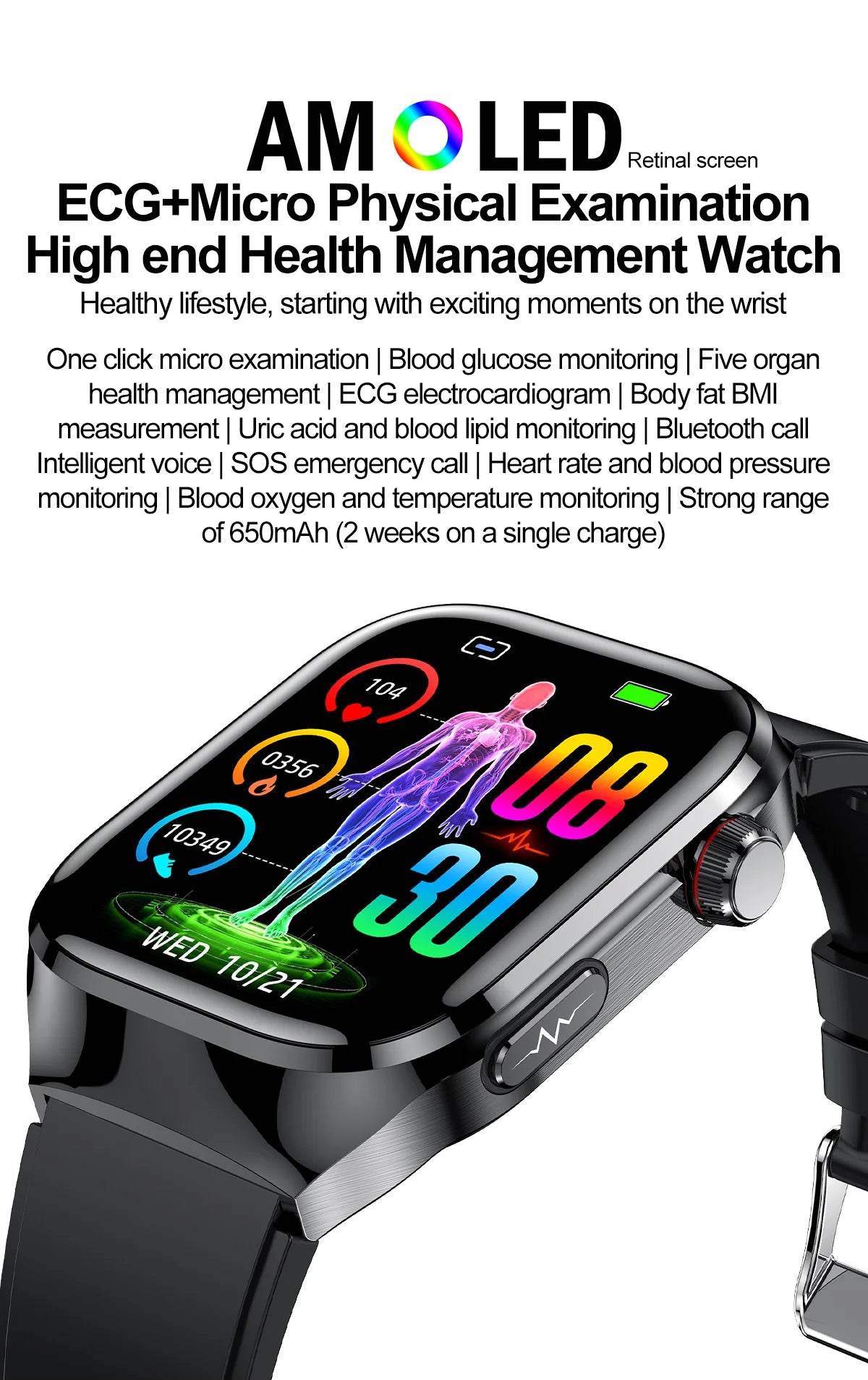 2024 New Uric Acid Blood Fat Smart Watch Men Blood Sugar ECG+PPG Blood Pressure Bluetooth Call Sports for Xiaomi Health Watch - EYESPHERE