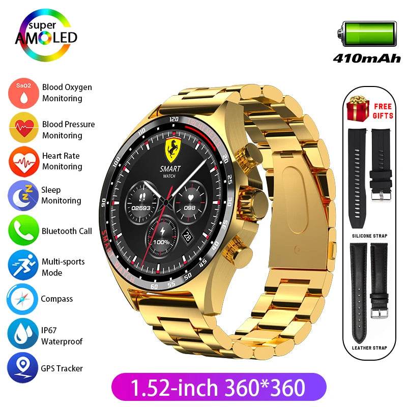 Hotsale Silver Gold Stainless Steel Color Smart Watch 1.58 Inch Bt Call Nfc Wireless Charging Smartwatch - EYESPHERE