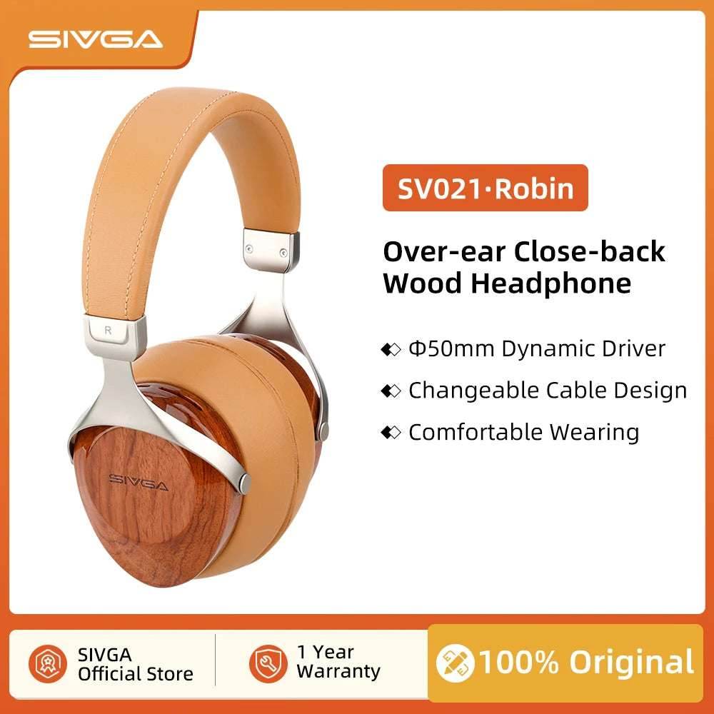 SIVGA SV021/Robin Over-ear Close-back Wood Headphone with Balanced High Fidelity Sound 50mm Wired Dynamic Driver Headset - EYESPHERE