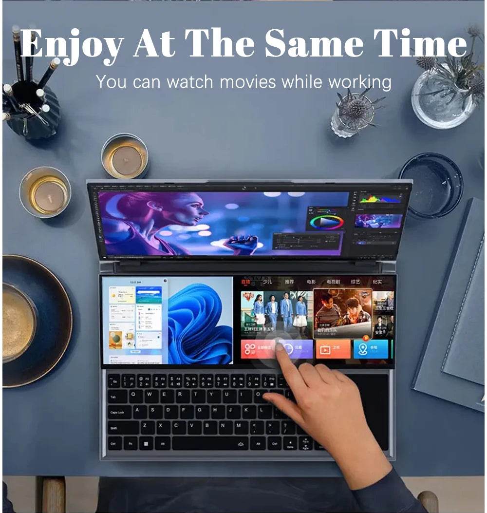 CRELANDER Double Screen Laptop Intel 10th Generation Windows 11 Touch Screen Gamer Laptop PC Portable Notebook Compu - EYESPHERE