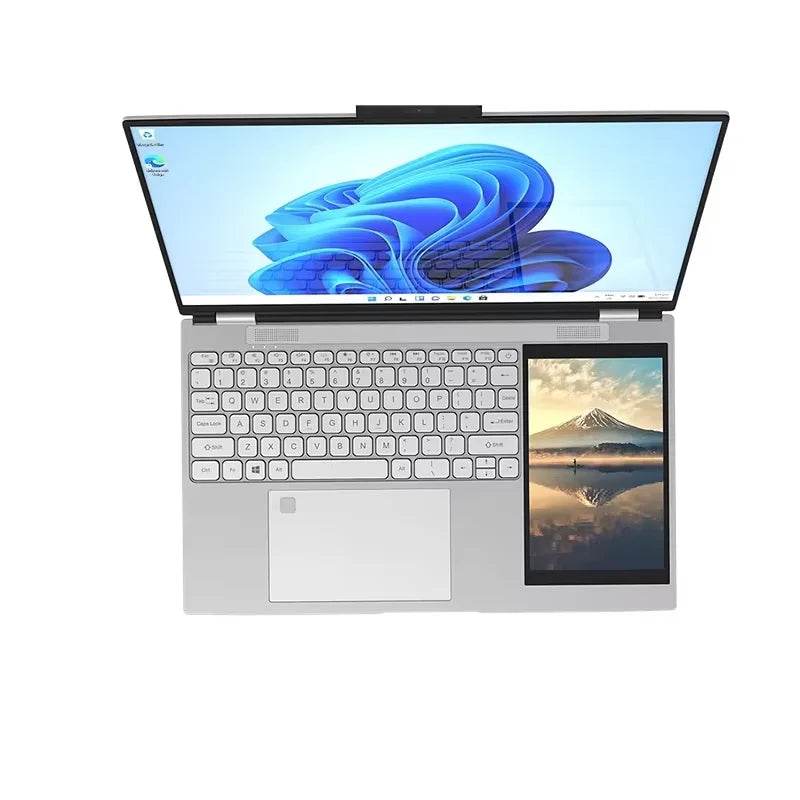 Dual Screen 15.6+7inch Laptop Intel N100 32GB RAM 2TB SSD DDR4 Win11 Fingerprint Unlock HD Camera Backlit Keypad Notebook - EYESPHERE