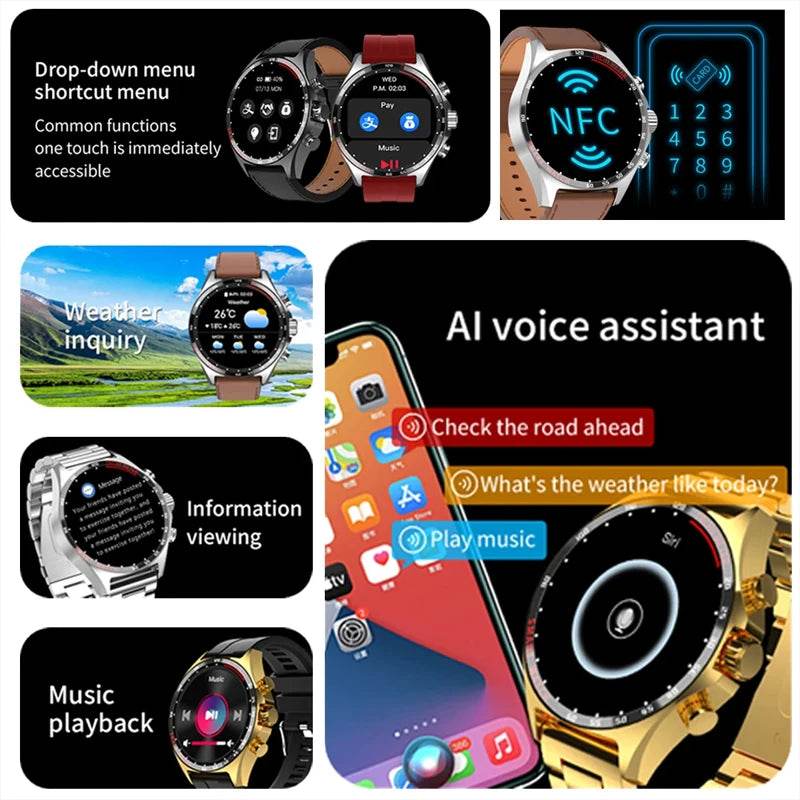 Hotsale Silver Gold Stainless Steel Color Smart Watch 1.58 Inch Bt Call Nfc Wireless Charging Smartwatch - EYESPHERE