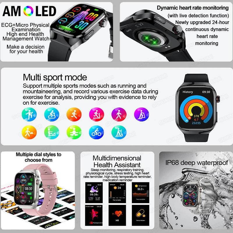 2024 New Uric Acid Blood Fat Smart Watch Men Blood Sugar ECG+PPG Blood Pressure Bluetooth Call Sports for Xiaomi Health Watch - EYESPHERE