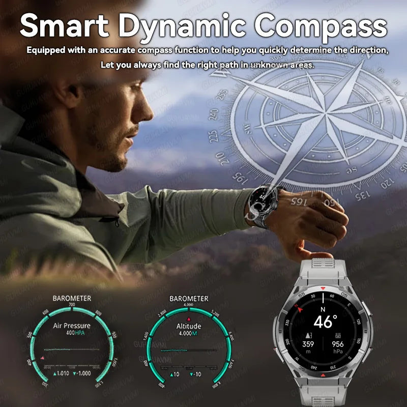 New Military Sports High-precision GPS Smart Watch Men 1.43" Compass 480mAh IP68 Waterproof Bluetooth Call Watch For Android IOS