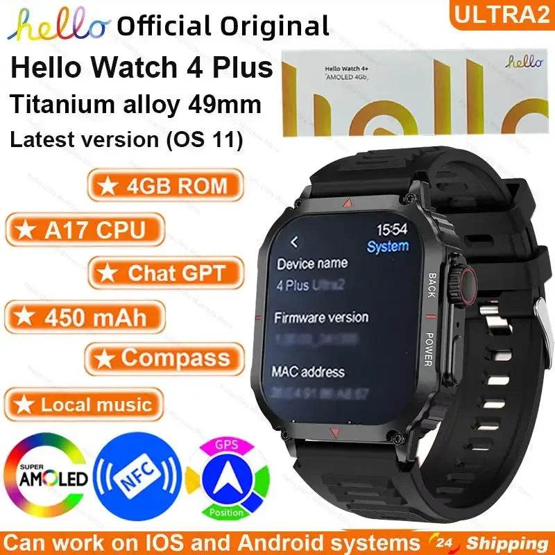 Smartwatch 2025 New Hello Watch 4 Plus ULTRA2 49mm AMOLED 4G ROM GPS GPT NFC Compass Bluetooth Call Sports Clock Men Women PK 3 - EYESPHERE