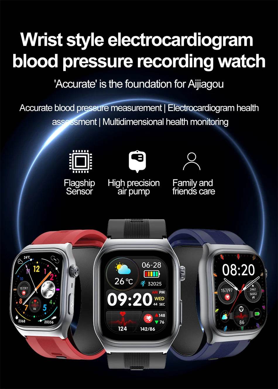 2025 New Medical Grade Air Pump Airbag Accurate Measure Blood Pressure Smart Watches Blood Sugar Fitness Sport SmartWatch NFC - EYESPHERE