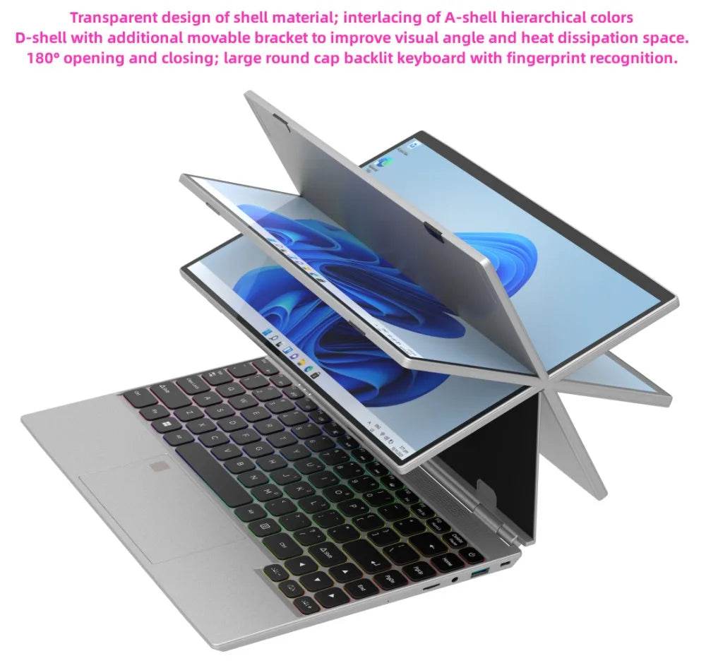 360° Rotating 14.0'' IPS Touch Screen 32G 128G-1T Laptop N95 Windows 11 Notebook 4 In 1 Tablet Business Office Slim Touch ID RGB - EYESPHERE