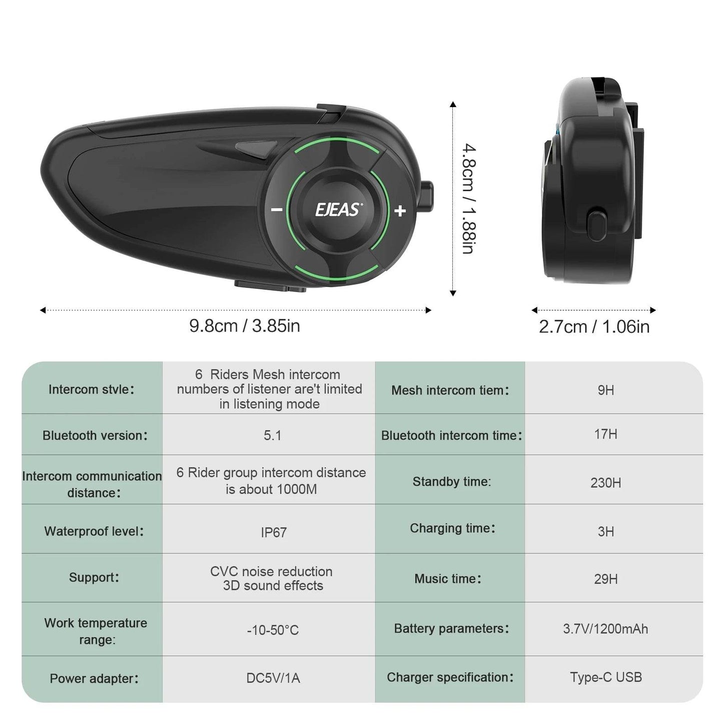 EJEAS Q8 Motorcycle Mesh Intercom with EUC Remote Walkie Talkie Bluetooth Interphone Headset for 6 Riders with Bluetooth 5.1 - EYESPHERE