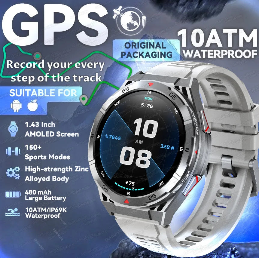 New Military Sports High-precision GPS Smart Watch Men 1.43" Compass 480mAh IP68 Waterproof Bluetooth Call Watch For Android IOS