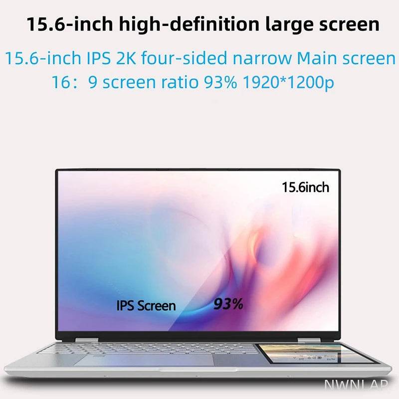 Dual Screen 15.6+7inch Laptop Intel N100 32GB RAM 2TB SSD DDR4 Win11 Fingerprint Unlock HD Camera Backlit Keypad Notebook - EYESPHERE