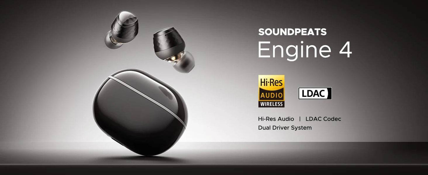 SoundPEATS Engine4 Hi-Res Bluetooth 5.3 Wireless Earbuds with LDAC, Coaxial Dual Dynamic Drivers for Stereo Sound, Total 43 Hrs - EYESPHERE