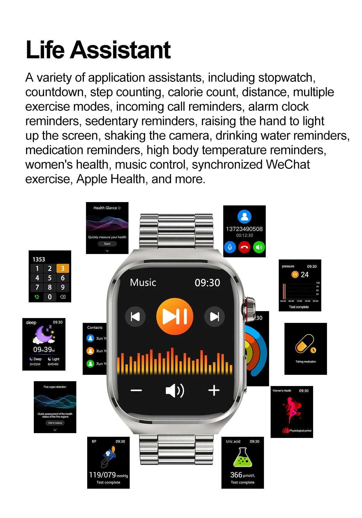 2024 New Uric Acid Blood Fat Smart Watch Men Blood Sugar ECG+PPG Blood Pressure Bluetooth Call Sports for Xiaomi Health Watch - EYESPHERE