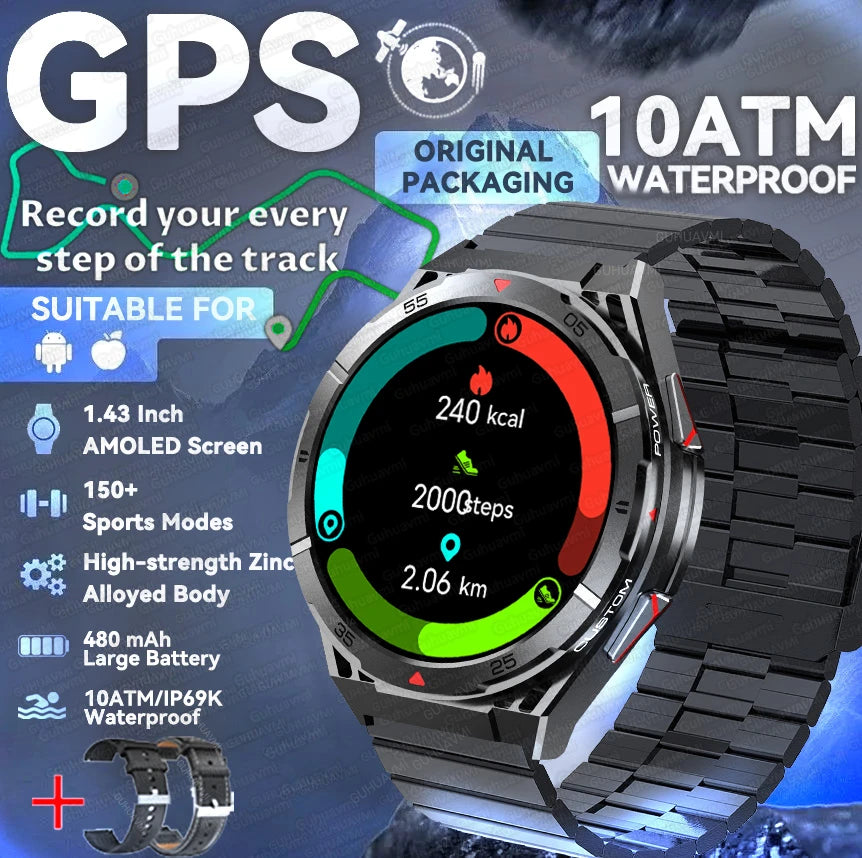 New Military Sports High-precision GPS Smart Watch Men 1.43" Compass 480mAh IP68 Waterproof Bluetooth Call Watch For Android IOS