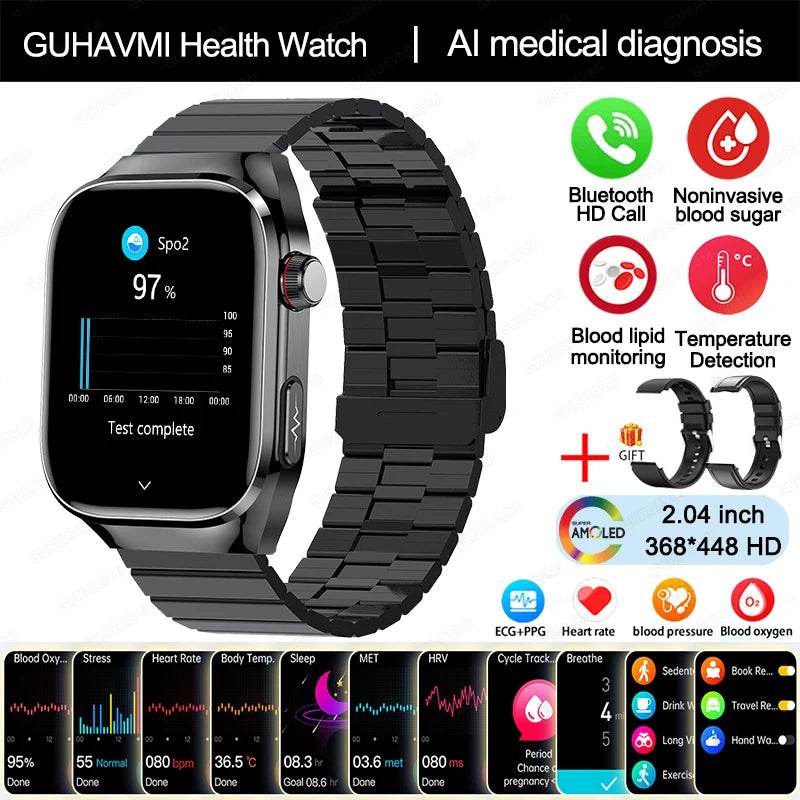 2024 New Uric Acid Blood Fat Smart Watch Men Blood Sugar ECG+PPG Blood Pressure Bluetooth Call Sports for Xiaomi Health Watch - EYESPHERE