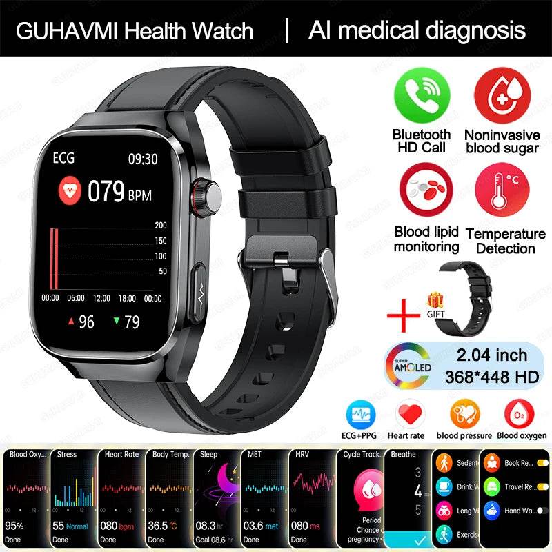 2024 New Uric Acid Blood Fat Smart Watch Men Blood Sugar ECG+PPG Blood Pressure Bluetooth Call Sports for Xiaomi Health Watch - EYESPHERE