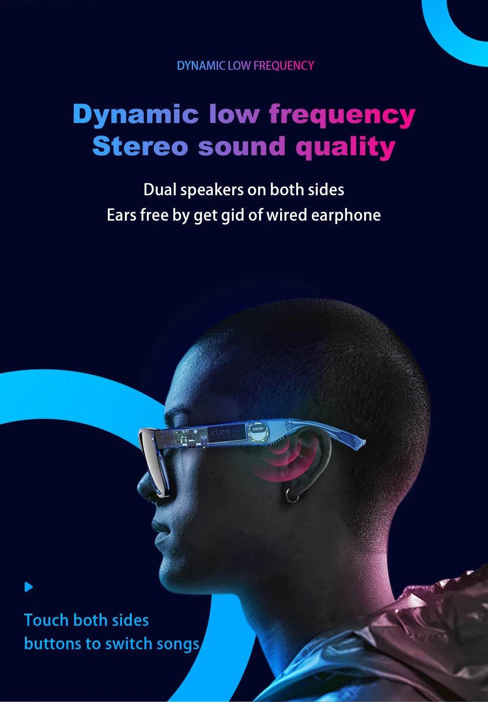 KUMI Meta V1 Smart Glasses Break Audio-visual Imagination Create Bluetooth glasses IPX4 Waterproof Bluetooth Phone Call - EYESPHERE