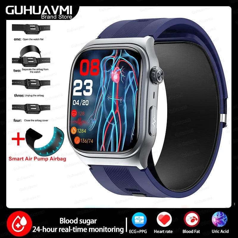 2025 New Medical Grade Smart Watch Air Pump ECG True Accurately Blood Pressure Airbag Health Watch Uric Acid Blood Lipids Watch - EYESPHERE