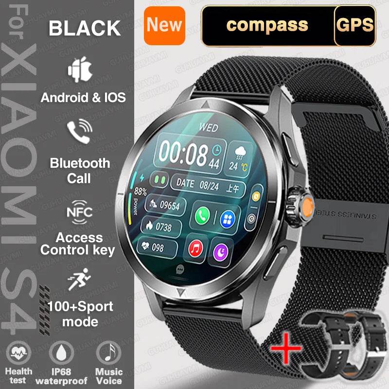 For Xiaomi S4 Ultra Outdoor Sports Smart Watch Men AMOLED Screen NFC GPS Compass Heart rate Waterproof Bluetooth Call SmartWatch - EYESPHERE