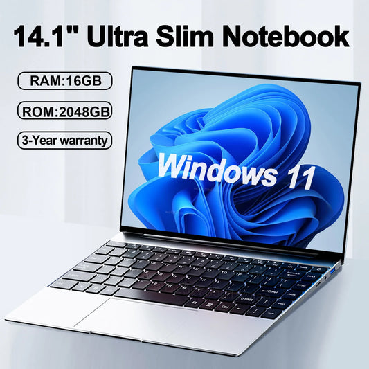 14.1" Ultra Slim Laptop 16GB RAM 2TB SSD Intel N3700 Notebook Gamer Windows 11 Pro 1920*1080  Display Office Study Computer PC