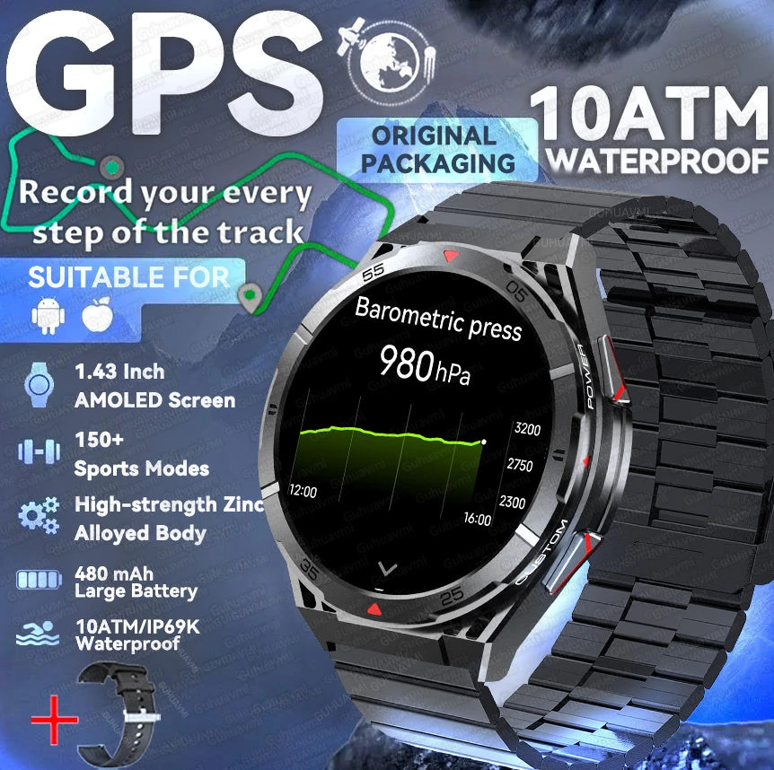 New Military Sports High-precision GPS Smart Watch Men 1.43" Compass 480mAh IP68 Waterproof Bluetooth Call Watch For Android IOS