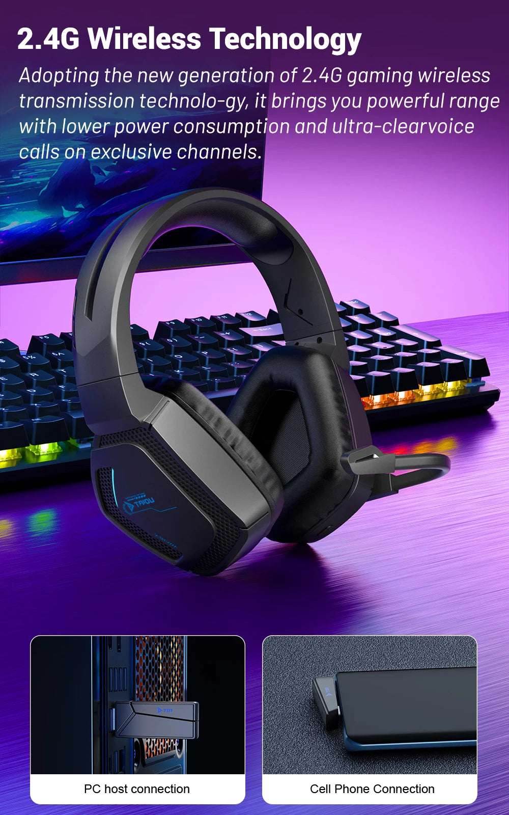 TAIDU T01 Gaming Headset High Quality Wireless Bluetooth Headphones 50mm Wired 4-mode Earphone Gamer's Choice for PC PS5 Xbox - EYESPHERE