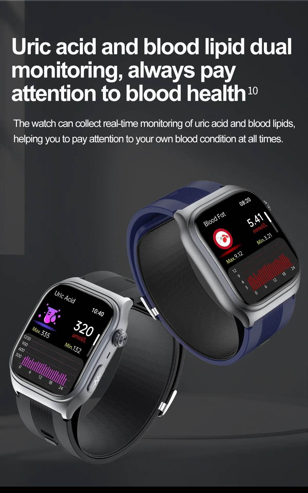 2025 New Medical Grade Smart Watch Air Pump ECG True Accurately Blood Pressure Airbag Health Watch Uric Acid Blood Lipids Watch - EYESPHERE