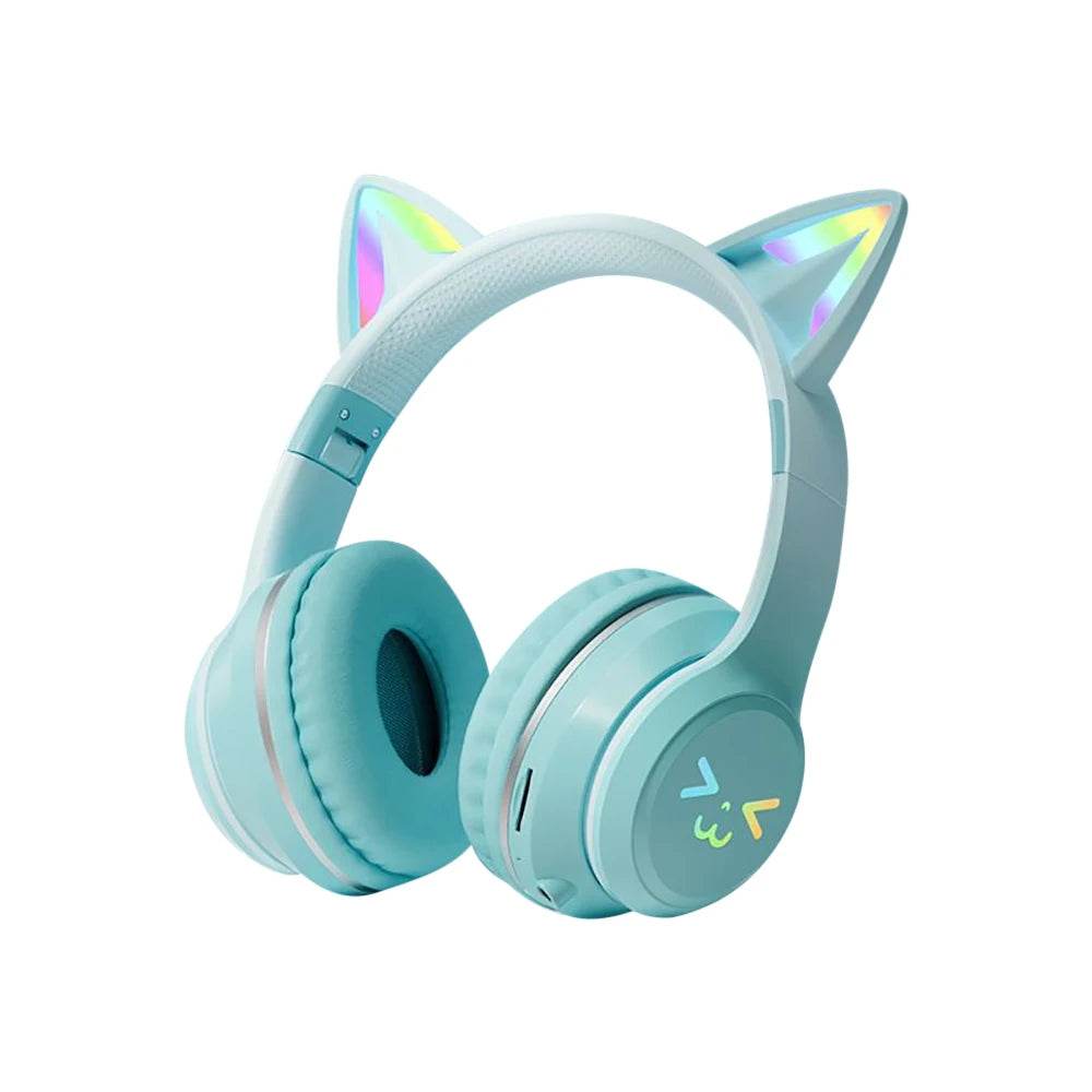 Gradient wireless Headphones RGB cute cat ear Bluetooth Earphones with microphone Stereo Music Game Earphone Girls Kids Gifts - EYESPHERE