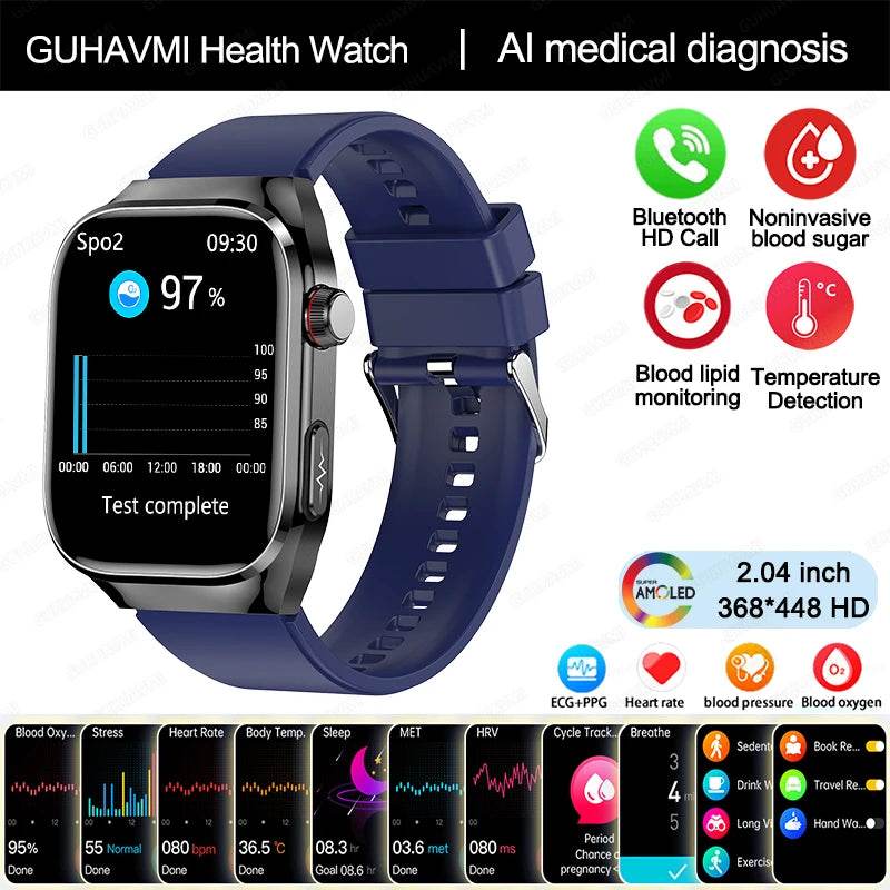 2024 New Uric Acid Blood Fat Smart Watch Men Blood Sugar ECG+PPG Blood Pressure Bluetooth Call Sports for Xiaomi Health Watch - EYESPHERE