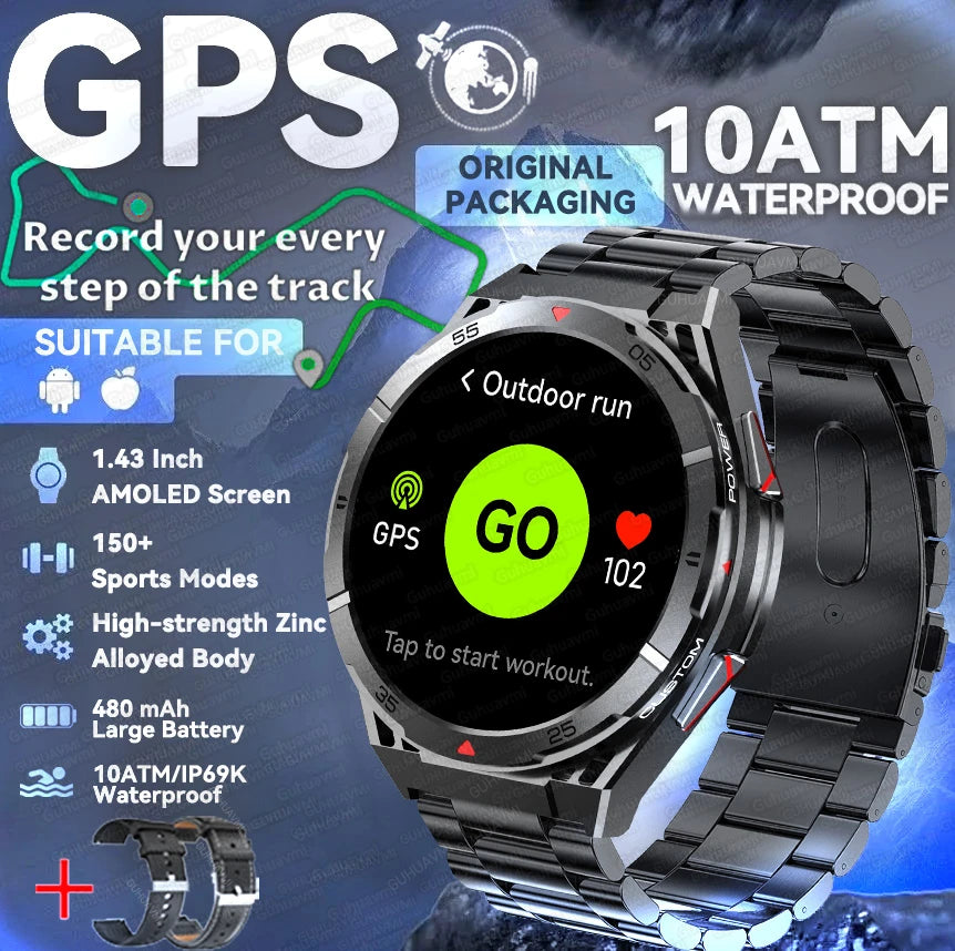 New Military Sports High-precision GPS Smart Watch Men 1.43" Compass 480mAh IP68 Waterproof Bluetooth Call Watch For Android IOS