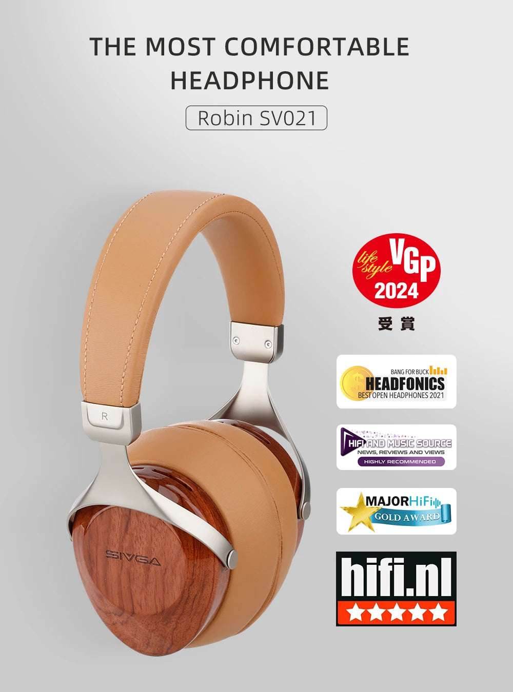 SIVGA SV021/Robin Over-ear Close-back Wood Headphone with Balanced High Fidelity Sound 50mm Wired Dynamic Driver Headset - EYESPHERE