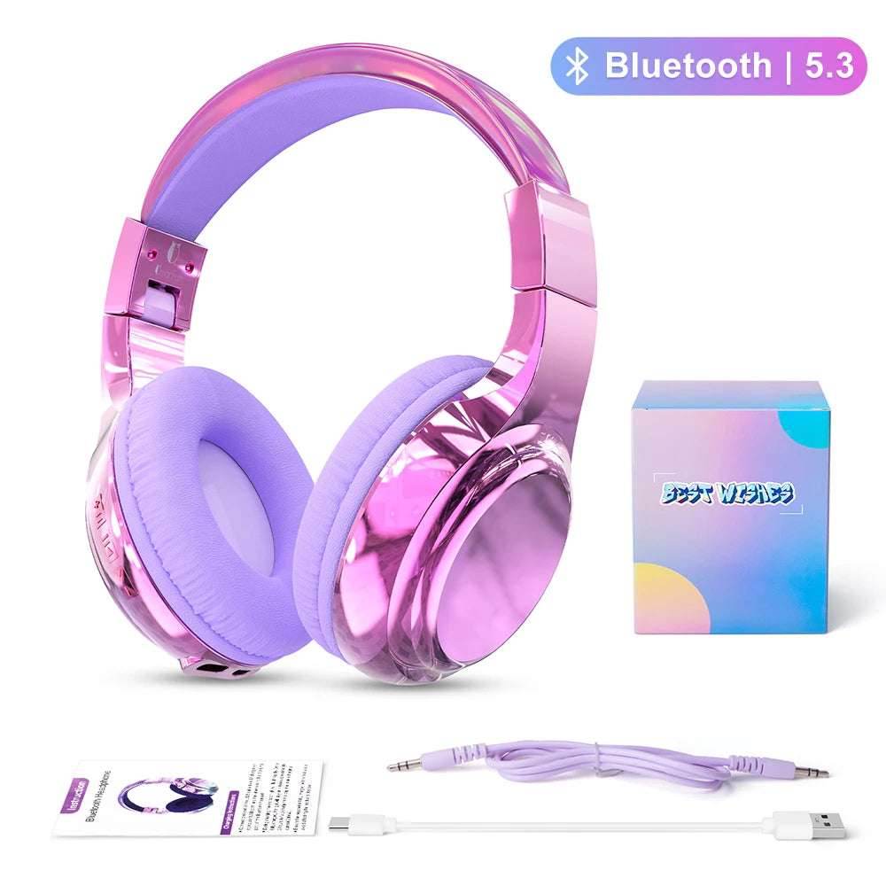 Glossy Gradient Pink Bluetooth5.3 Headphone For Girl Wireless Headphone with Mic Over Ear Headset Gift - EYESPHERE