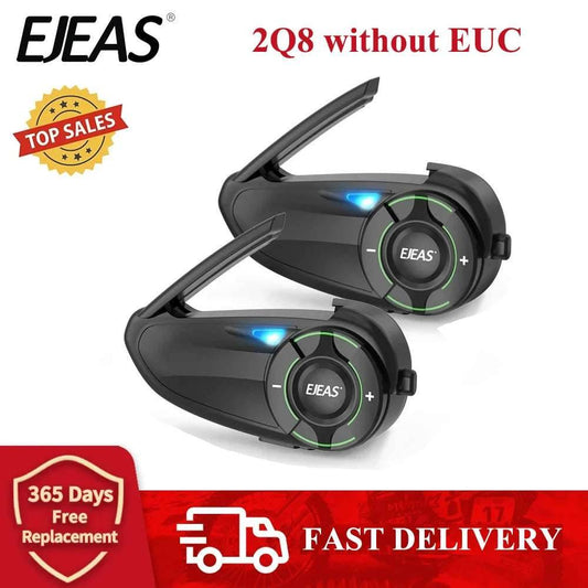 EJEAS Q8 Motorcycle Mesh Intercom with EUC Remote Walkie Talkie Bluetooth Interphone Headset for 6 Riders with Bluetooth 5.1 - EYESPHERE