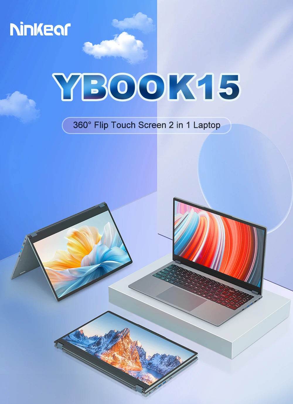 Ninkear YBOOK15 2 in 1 Laptop AMD Ryzen™ 3 3200U 15.6' 360° flip FHD IPS Touchscreen 16G+512GB SSD Backlit Keyboard Windows 11 - EYESPHERE