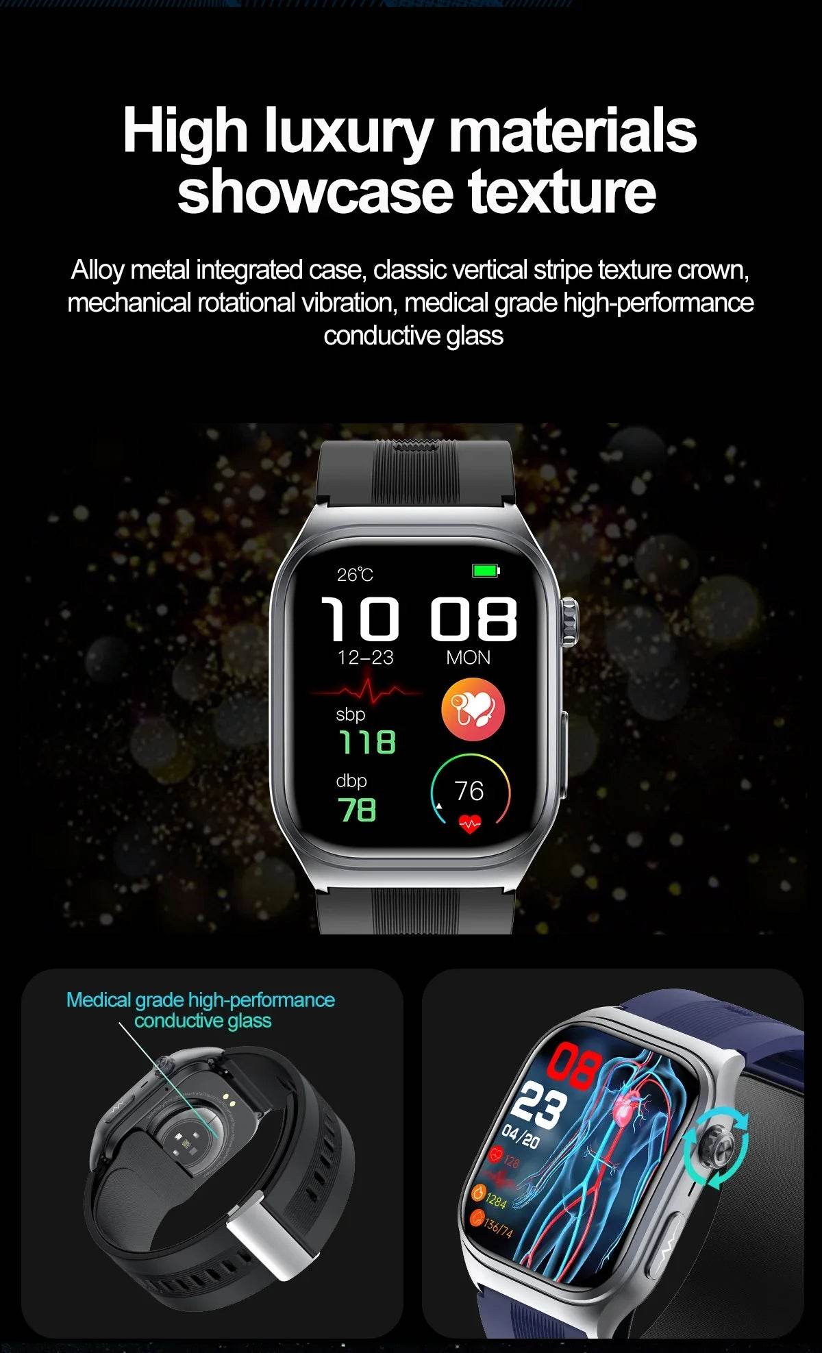 2025 New Medical Grade Smart Watch Air Pump ECG True Accurately Blood Pressure Airbag Health Watch Uric Acid Blood Lipids Watch - EYESPHERE