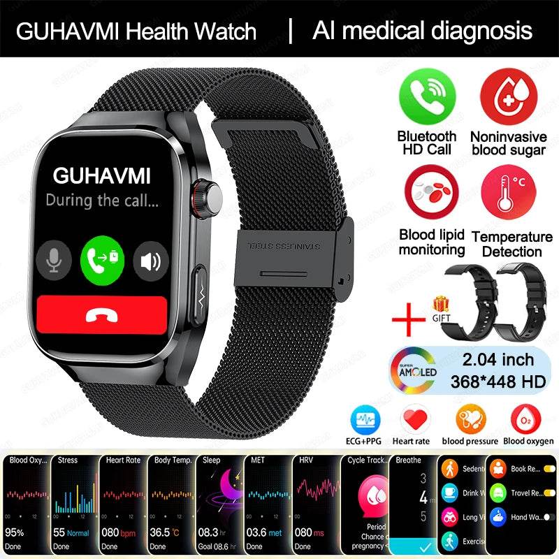 2024 New Uric Acid Blood Fat Smart Watch Men Blood Sugar ECG+PPG Blood Pressure Bluetooth Call Sports for Xiaomi Health Watch - EYESPHERE