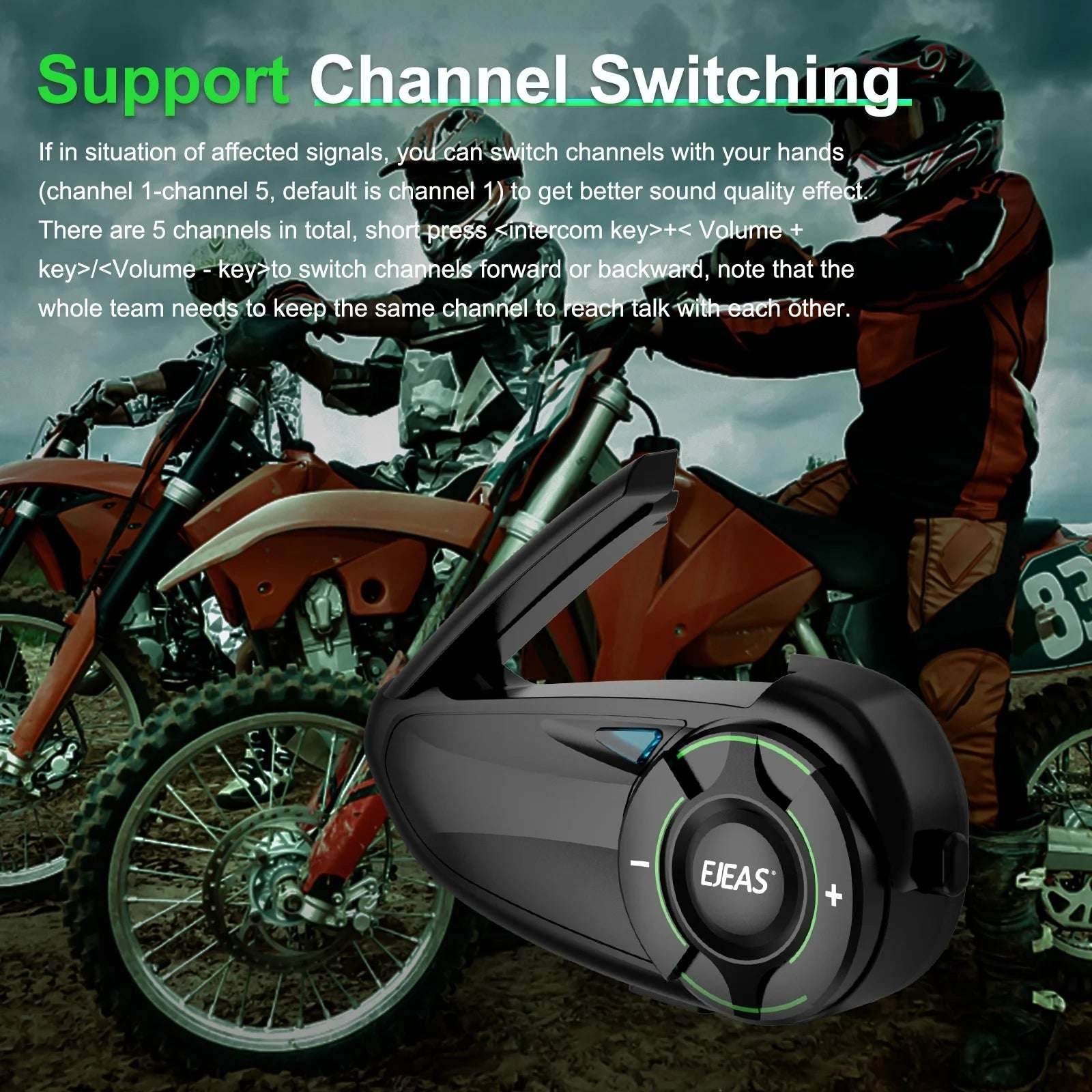 EJEAS Q8 Motorcycle Mesh Intercom with EUC Remote Walkie Talkie Bluetooth Interphone Headset for 6 Riders with Bluetooth 5.1 - EYESPHERE