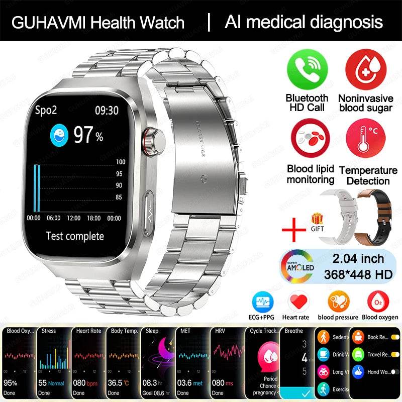 2024 New Uric Acid Blood Fat Smart Watch Men Blood Sugar ECG+PPG Blood Pressure Bluetooth Call Sports for Xiaomi Health Watch - EYESPHERE