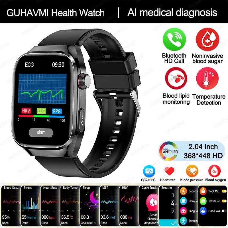 2024 New Uric Acid Blood Fat Smart Watch Men Blood Sugar ECG+PPG Blood Pressure Bluetooth Call Sports for Xiaomi Health Watch - EYESPHERE