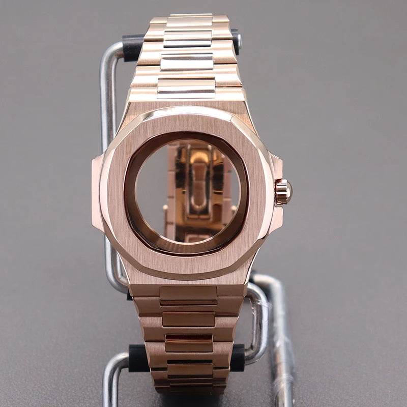 Rose Gold 40mm Watch Case Parts WatchBand For Modified Nautilus Seiko NH34 NH35 NH36 NH38 Movement 30.8mm Sapphire Crystal Glass - EYESPHERE