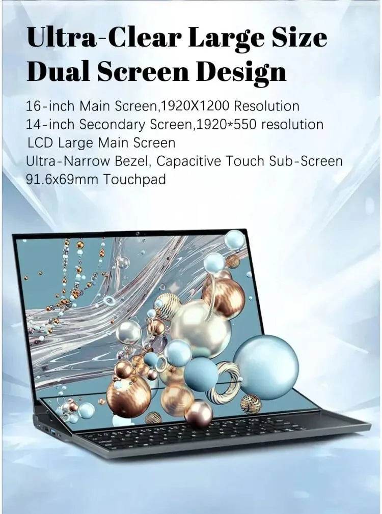 CRELANDER X16 Double Screen Laptops 16 Inch + 14 Inch Touch Screen Intel 10th Windows 11 Portable PC Notebook Computer - EYESPHERE