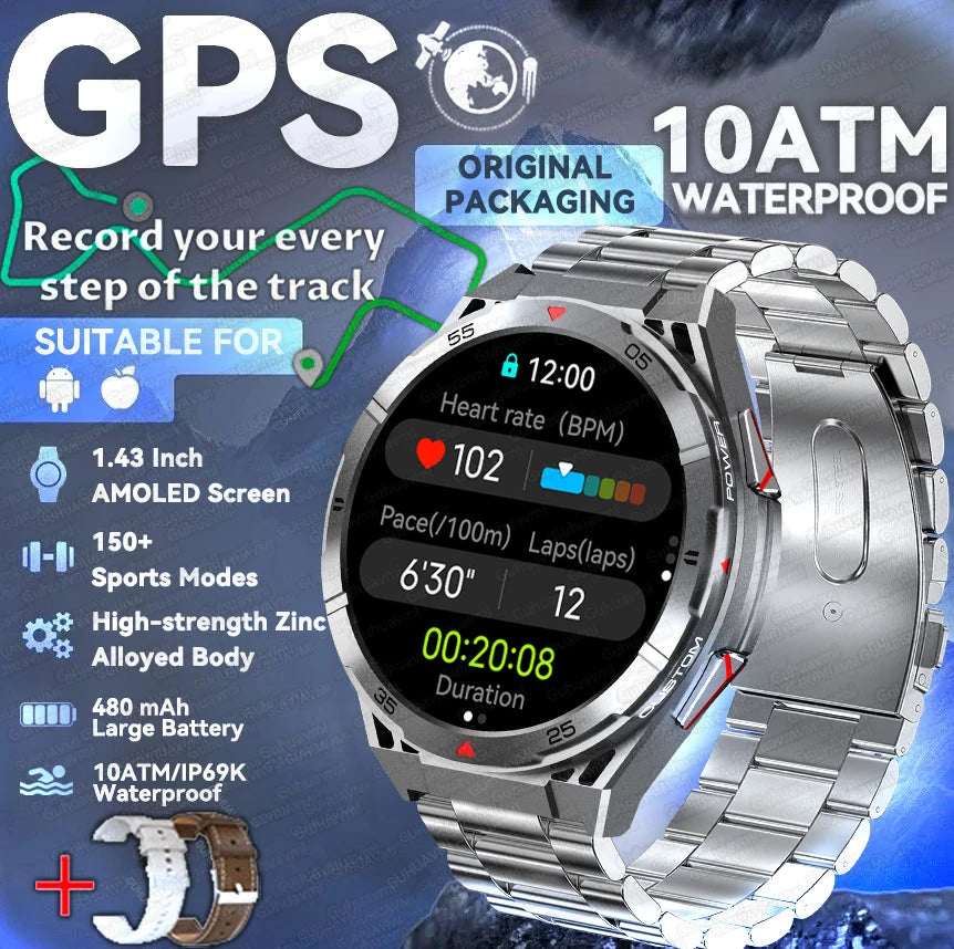 New Military Sports High-precision GPS Smart Watch Men 1.43" Compass 480mAh IP68 Waterproof Bluetooth Call Watch For Android IOS