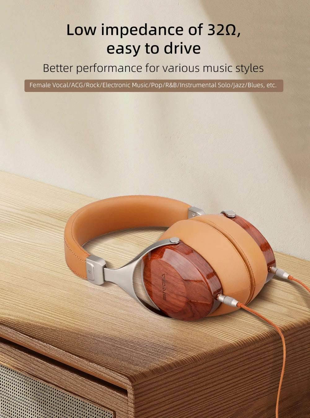 SIVGA SV021/Robin Over-ear Close-back Wood Headphone with Balanced High Fidelity Sound 50mm Wired Dynamic Driver Headset - EYESPHERE