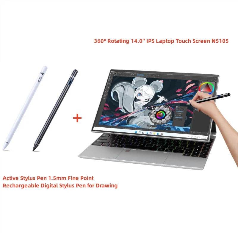 360° Rotating 14.0'' IPS Touch Screen 32G 128G-1T Laptop N95 Windows 11 Notebook 4 In 1 Tablet Business Office Slim Touch ID RGB - EYESPHERE