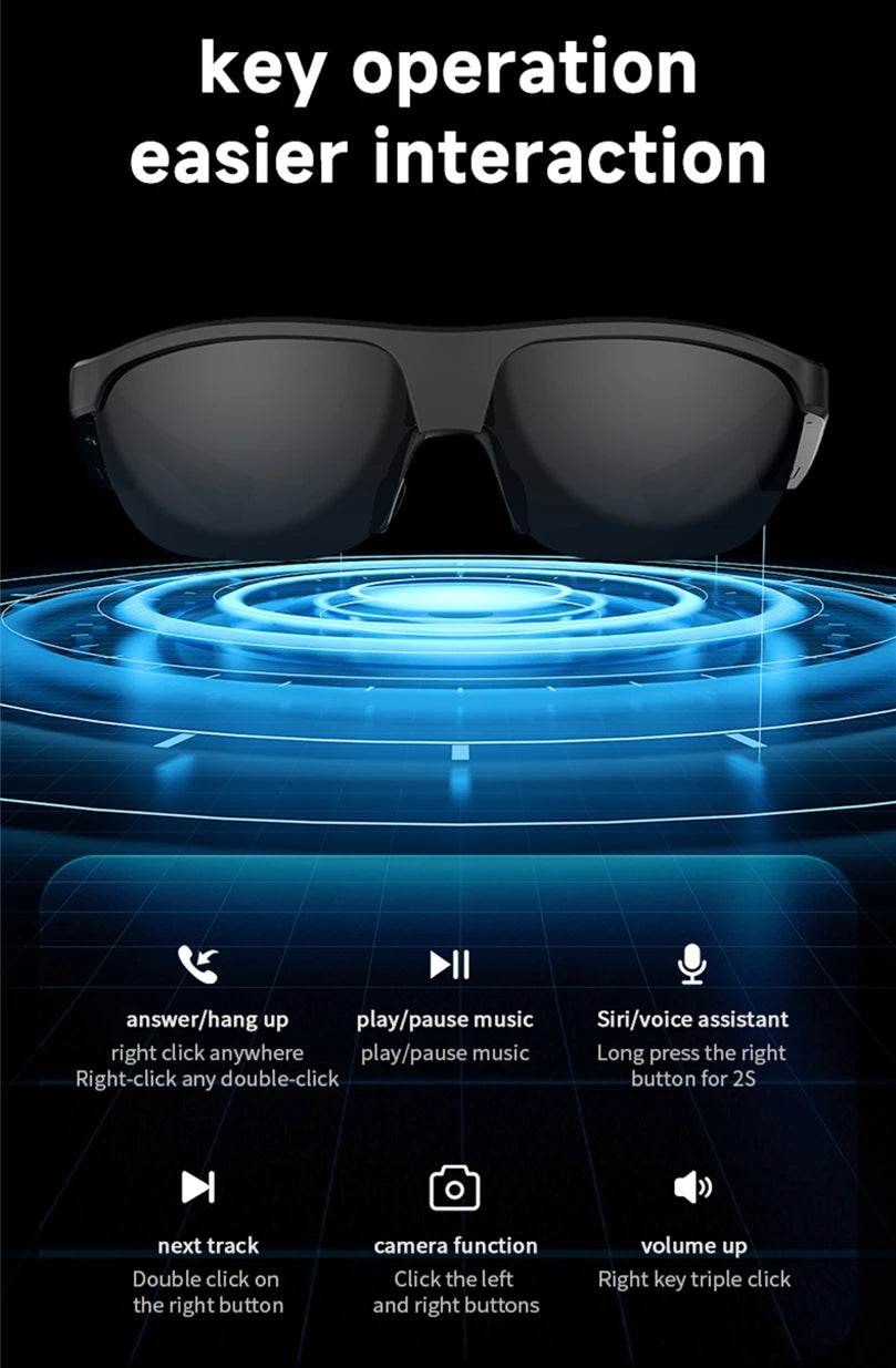 Camera Smart Glasses Bluetooth Call Voice Assistant Listen Music Glasses Smart Sports Polarized Sunglasses Anti-Blue Eyeglasses - EYESPHERE